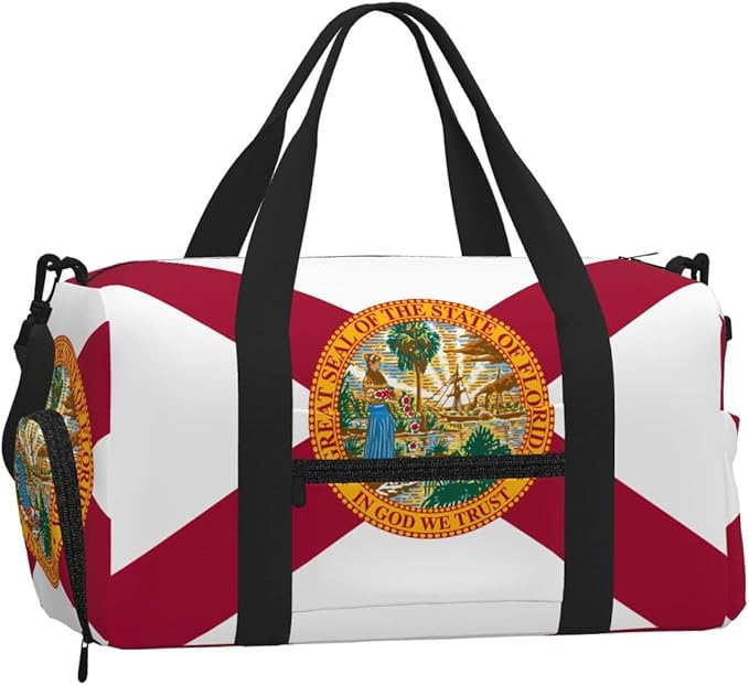 Flag of Florida Print Gym Bag with Shoe Compartment for Women Men, 17.7in Sports Duffle Weekender Tote, Overnight Travel Duffel Bag Carry On