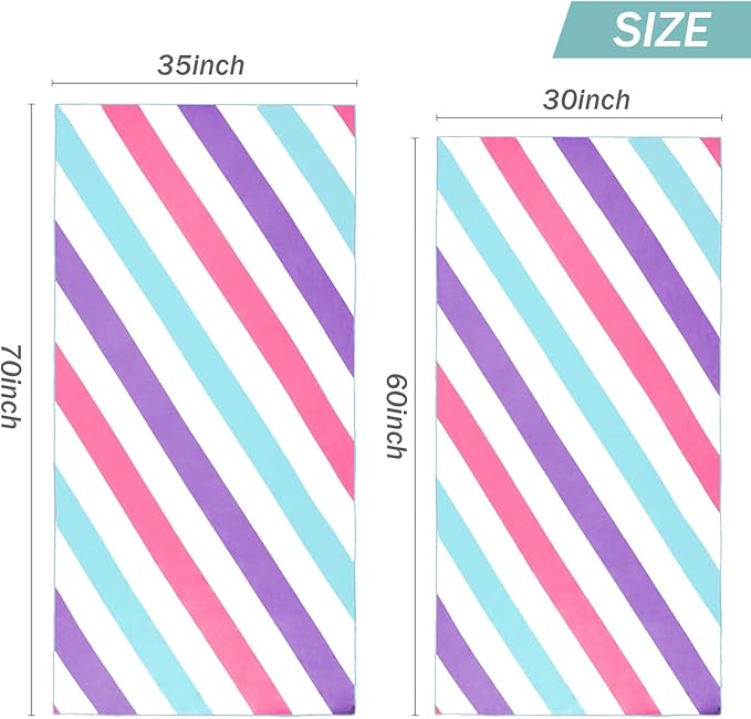 Whale Flotilla 4 Pack Large Quick Dry Beach Towel (30"x60"), Microfiber Sand-Free Beach Towel Set, Super Absorbent Compact Pool Travel Accessories, Pink/Summer/Green/Orange