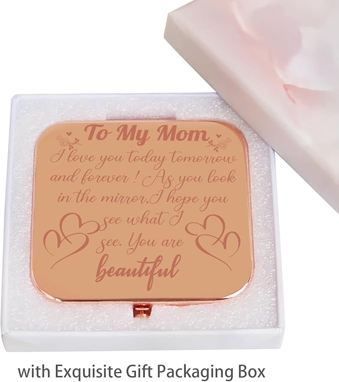 Small Compact Mirror, Rosegold Square 2.8”×2.8” Metal Frame Smooth Style Double Sided Mini Magnifying 1X/2X Mirror for Purse Can be Used as Gifts for Woman (RGMm02)