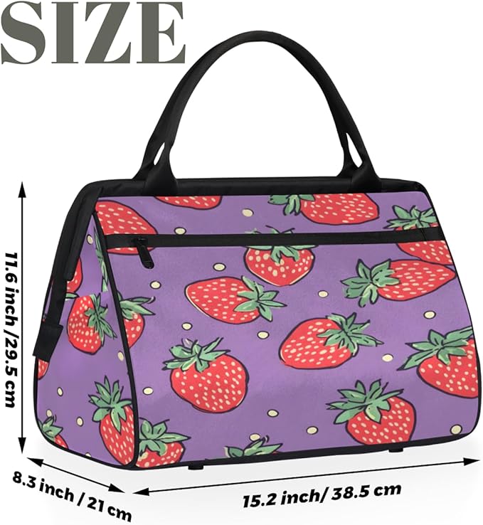 Summer Strawberries Overnight Weekender Bag for Women Men Travel Duffel Bags Waterproof Luggage Carry on Sports Yoga Gym Bag