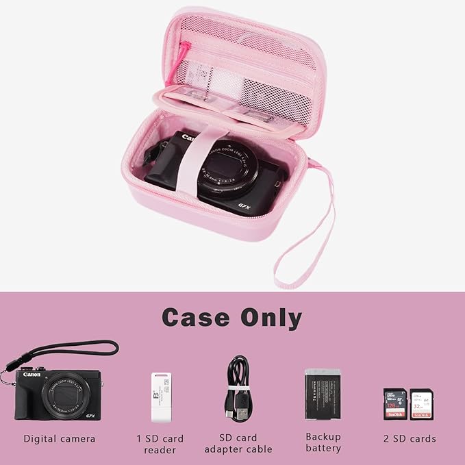 ProCase Hard Shell Digital Camera Case for Canon G7X Mark III Mark II, Sony Cybershot, PowerShot SX740, Ricoh GR III, Kodak Pixpro, Compact 4K Vlogging Small Cameras Travel Carrying Storage Bag -Pink