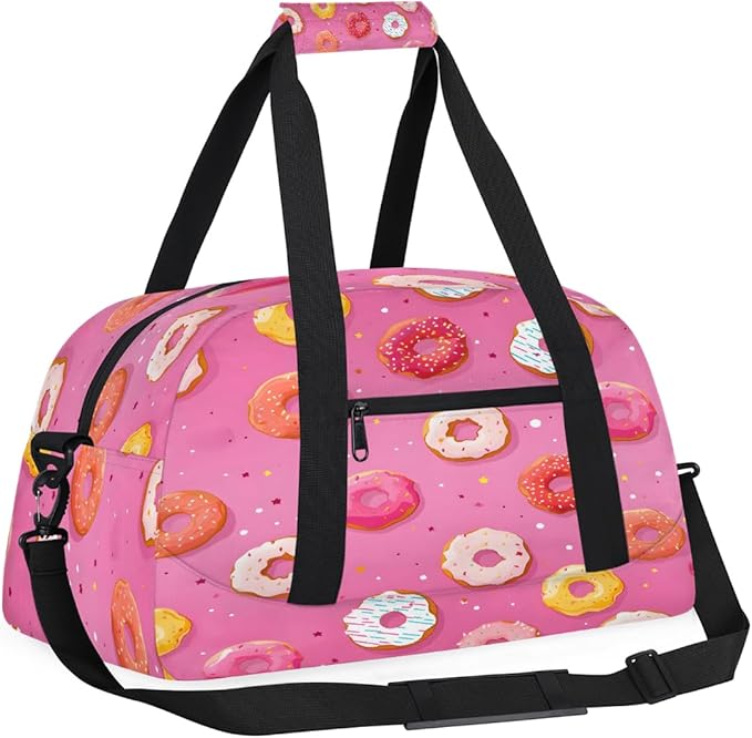 Travel Duffle Bag, Pink Donut Waterproof Weekender Overnight Bags for Women Men Lightweight Carry on Duffle Gym Bag for Travel, Sports, Fitness, Workout