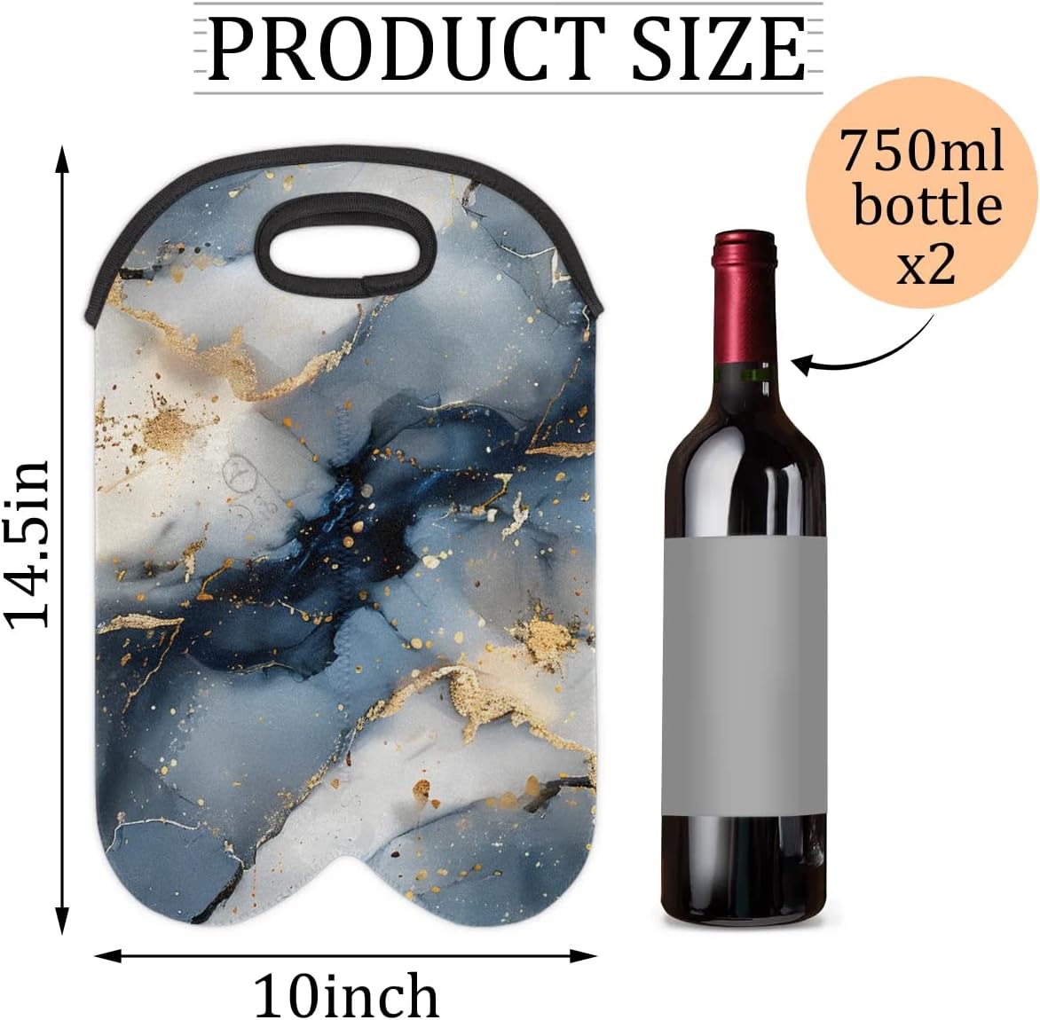 Wine Carrier Tote Personalized Bag for 2 Bottles - Neoprene Wine Bottle Holder with Carry Handle, Wine Protective Bag Insulated Bag Beer Cans Water Bottle Holder for Travel Picnic,Style22
