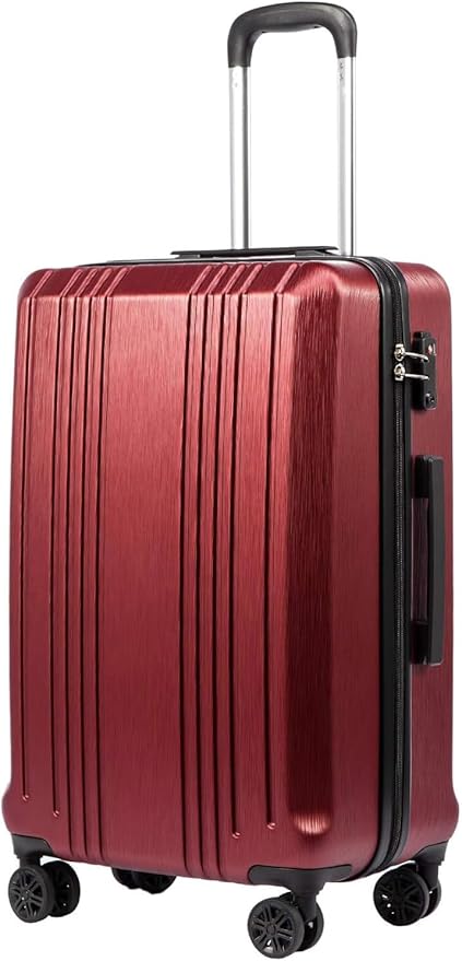 Coolife Luggage PC+ABS Hardshell Suitcase with TSA Lock, Spinner Carry On Lightweight (wine red, S(20in_carry on))