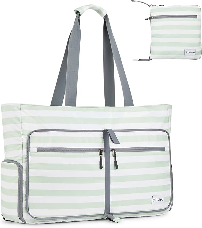 G4Free Large Beach Bag, Foldable Tote with Zipper, Waterproof Sandproof Pool Bag