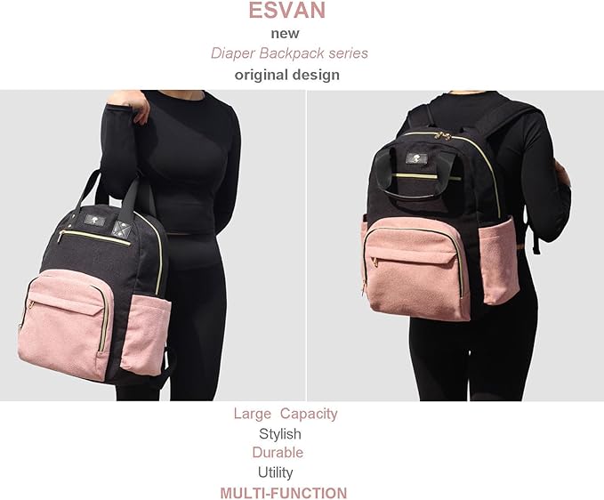 Diaper Bag Backpack, Large Capacity Multifunction Baby Essentials Fashion Travel Pack Linen Canvas office Laptop Bag (Linen Pink)