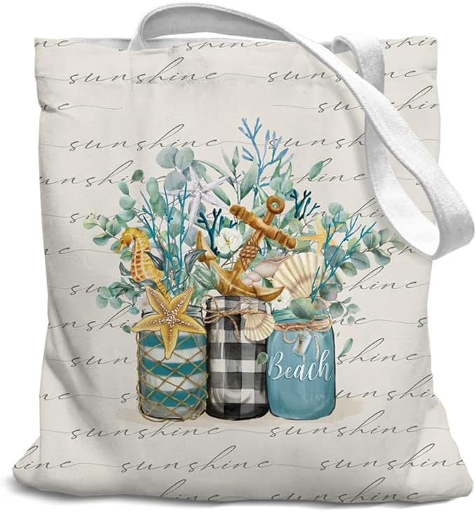 Beach Summer Canvas Tote Bag for Women Teen Girls Gifts Cute Small Travel Work Tote Bags Reusable Grocery Bags