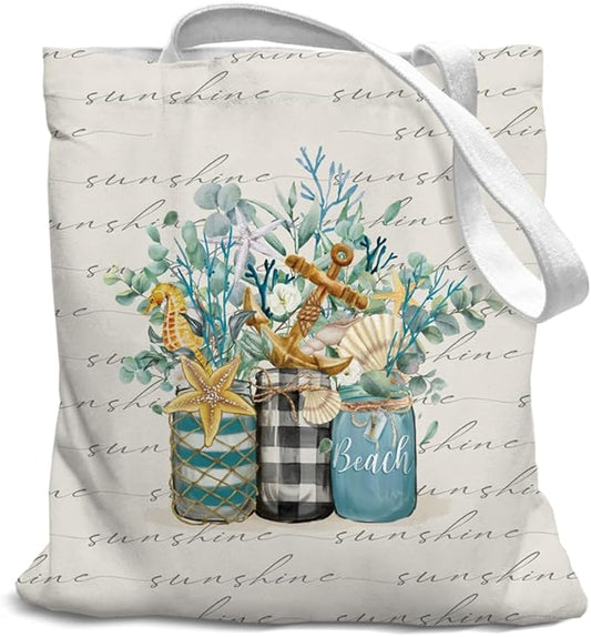 Beach Summer Canvas Tote Bag for Women Teen Girls Gifts Cute Small Travel Work Tote Bags Reusable Grocery Bags
