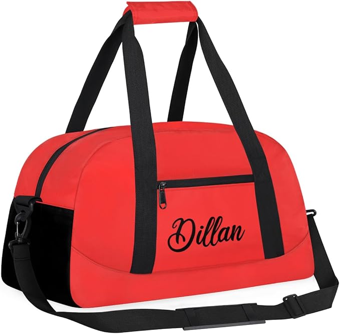 Custom Name Gym Duffel for Kids,Personalized Sports Bag Lightweight Gym Bags for Boys & Girls,Fitness Travel Weekender for Travel, Workout Red