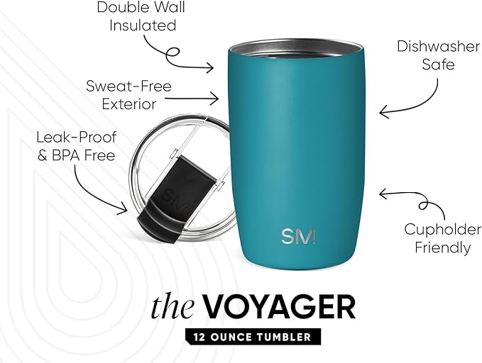 Simple Modern Travel Coffee Mug Tumbler with Flip Lid | Reusable Insulated Stainless Steel Cold Brew Iced Coffee Cup Thermos | Gifts for Women Men Him Her | Voyager Collection | 12oz | Maui