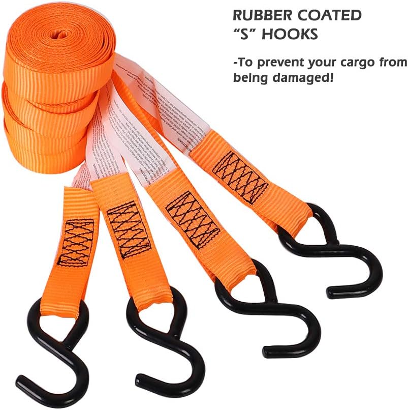 XSTRAP STANDARD Ratchet Tie Down Straps 4 Pk 10 Ft- 300 Lbs Load Cap- 900 Lbs Break Strength-Cargo Straps for UTV, ATV, Pickup,Truck, Moving Appliances, Lawn Equipment, Orange