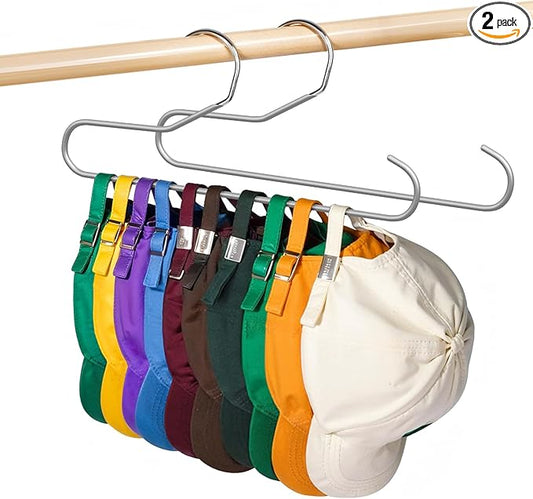 Hat Storage Organizer for Baseball Caps, Lomrsiul Non Slip PVC Coating Hat Rack Hangers for Closet Hat Holder Max 10 Hats Closet Organizers and Storage for Cap Purse Belt Tie Bra Grey 2 Pack