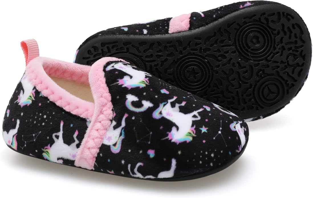 XIHALOOK Toddler Boys Girls House Slippers with Microfleece Lining Cozy Household Shoes Non-slip for Kids