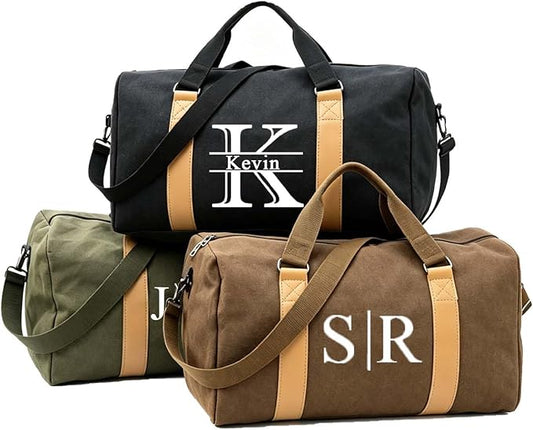 Personalized Name Duffel Bags, Custom Travel Bag for Men Waterproof Gym Tote Custom Canvas Sports Bag Ideal Wedding, Father's Day, Groomsmen Gifts (Style 2)