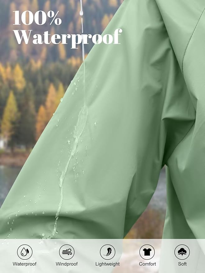 PITINAN Lightweight Rain Jacket Women Packable Wind Breaker Light Rain Jacket Women Waterproof Travel Raincoat S-XXL