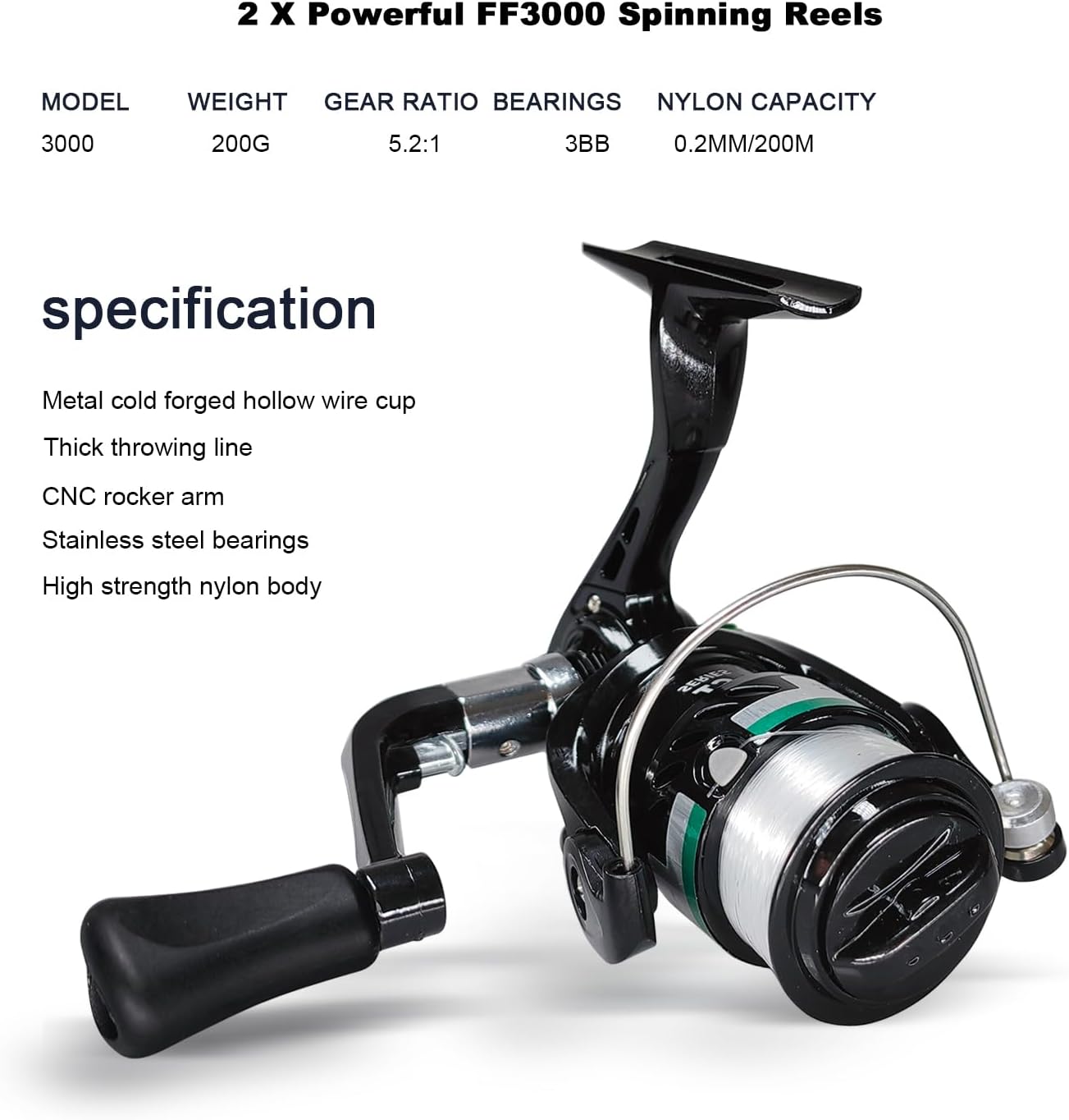 Fishing Rod Reel Set, 2PCS 2.1m/6.89ft Collapsible Fishing Rods + 2PCS Spinning Reels + Fishing Lures Hooks + Carrier Bag + Fishing Pliers Fish Lip Gripper for Travel Saltwater Freshwater Beginner