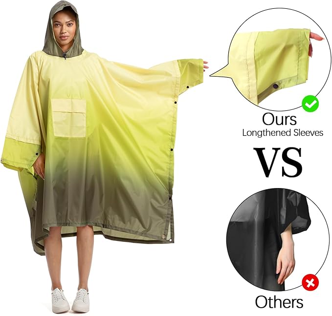 NUUR Rain Poncho for Women Adults Unisex Hooded Zipper Raincoat Waterproof Reusable Hiking Rain Coat with Pockets