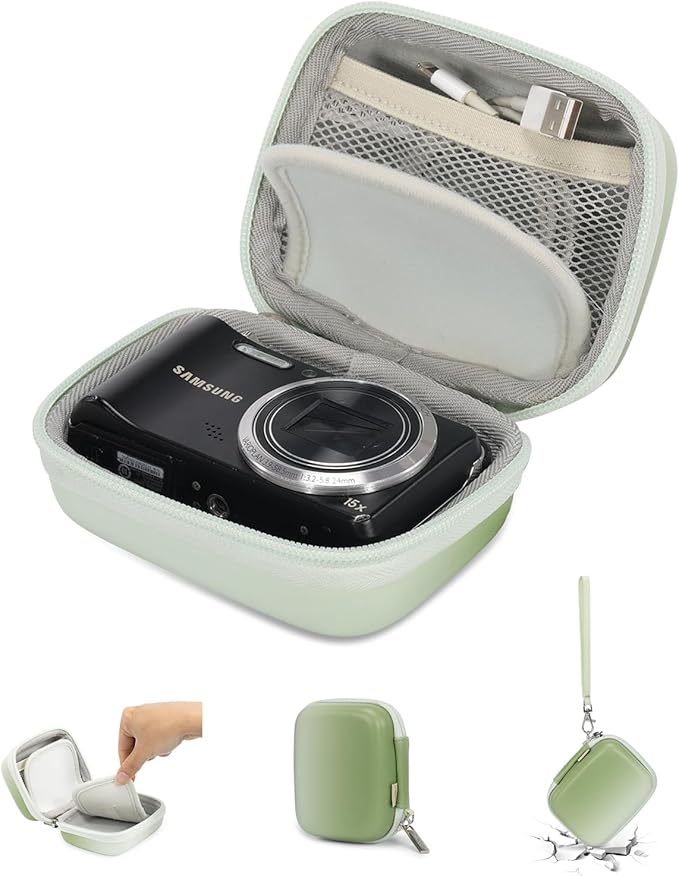 Cwatcun Carrying & Protective Case for Digital Camera, Small Camera Pouch for AbergBest 2.7" LCD Kodak Pixpro/Canon PowerShot ELPH 180/190 / DSCW830 Travel Cameras, Water-resistant Case - Green