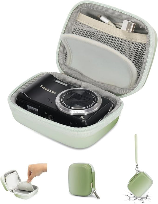 Cwatcun Carrying & Protective Case for Digital Camera, Small Camera Pouch for AbergBest 2.7" LCD Kodak Pixpro/Canon PowerShot ELPH 180/190 / DSCW830 Travel Cameras, Water-resistant Case - Green