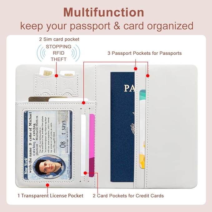 PU Leather Passport Holder Cover 5.9×4.3 Inch with Credit Card Slot and Boarding Pass Slot Combo Blocking Passport Holder Wallet Cover Case for Travel Boarding Essentials (Travel Stamp)