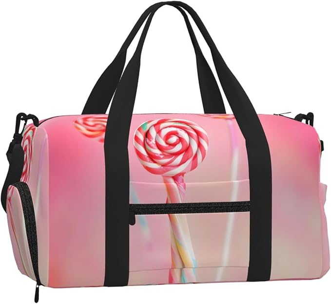 Colorful lollipop Print Gym Bag with Shoe Compartment for Women Men, 17.7in Sports Duffle Weekender Tote, Overnight Travel Duffel Bag Carry On