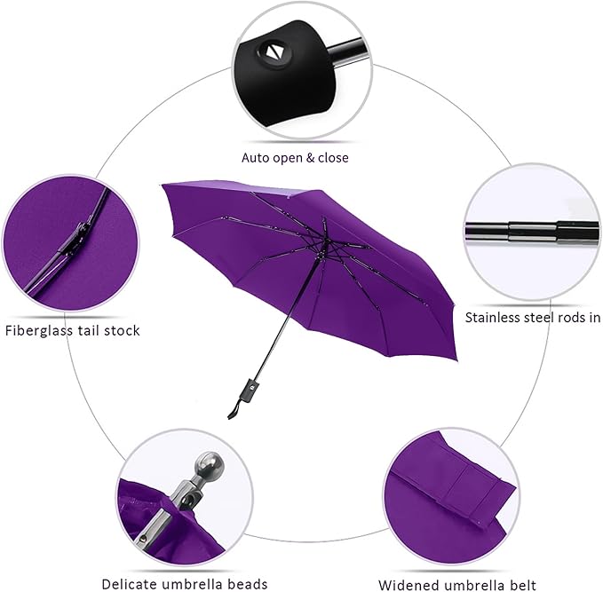 MRTLLOA 42/49 Inch Compact Travel Essentials Umbrella for Rain, Lightweight, Portable, Automatic, Strong, Waterproof Folding Umbrellas for Women, Men and Teenagers