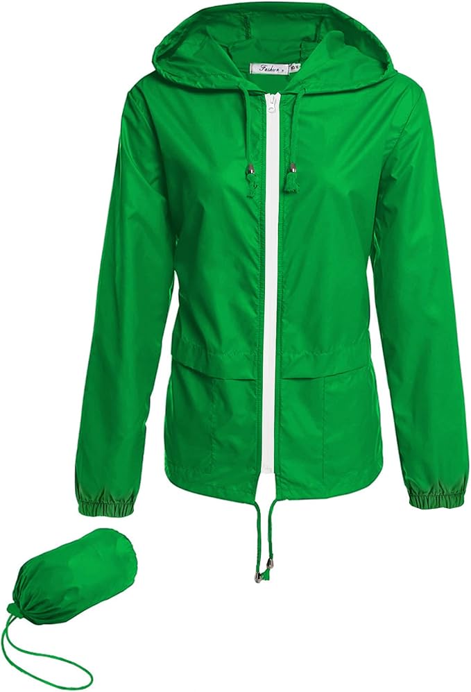 Hount Women's Lightweight Hooded Raincoat Waterproof Packable Active Outdoor Rain Jacket (S-3XL)