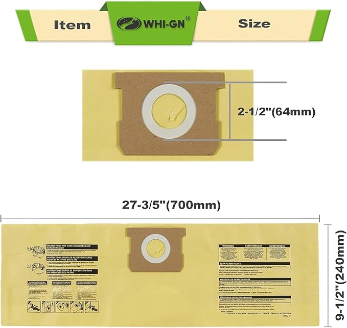 10 Pack 91964 Double Layer High Efficiency Replacement Filter Bags 9196400 9196433 for Shop-Vac 4 Gallon Wet/Dry Vacs, Type D Vacuum Bags
