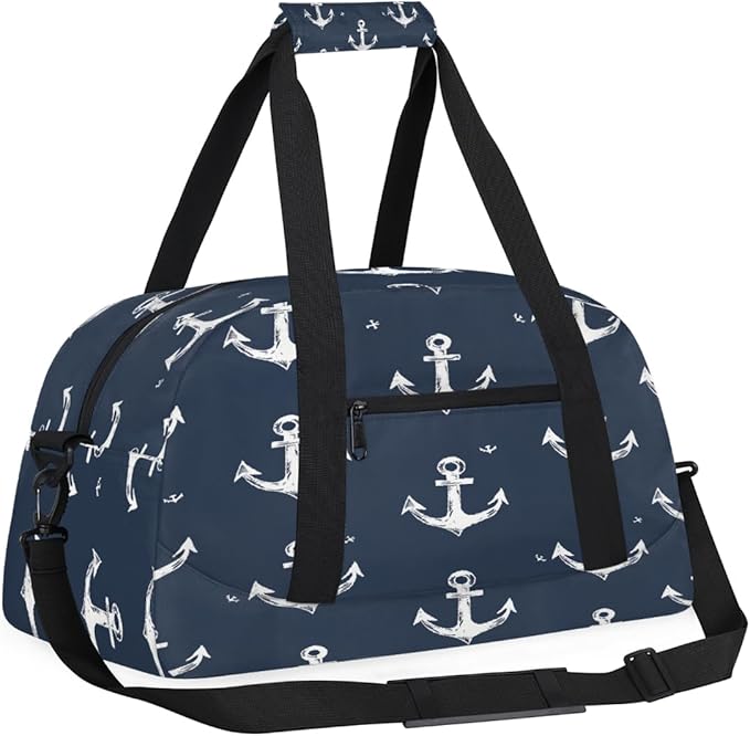 Gym Bag for Women Men, Hand Drawn Nautical Anchor Travel Duffle Bags for Dance Ballet Overnight, Carry-On Weekender Bag with Detachable Shoulder Strap