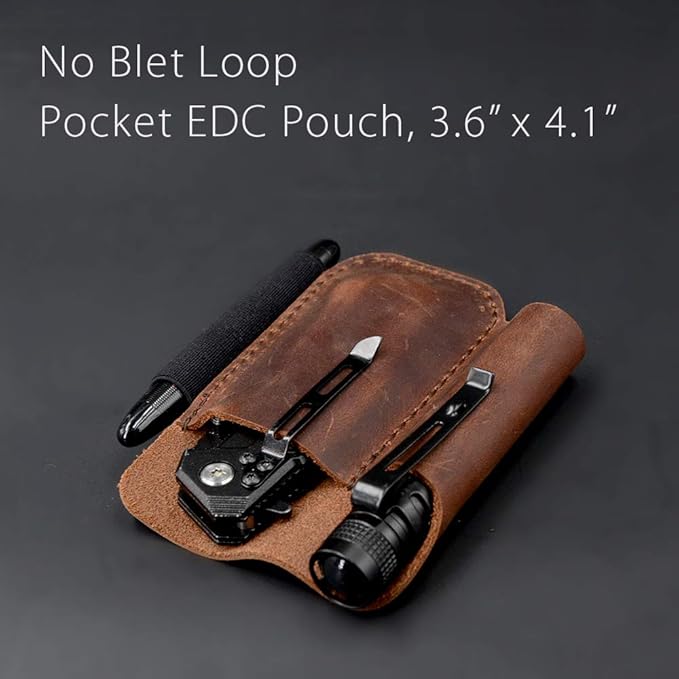 diodrio EDC Leather Knife Sheath Organizer Pouch with Pen Loop, Full Grain Leather, Chestnut