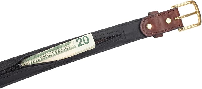 Hidden Money Pocket Travel Leather Belt (Size 36, Brown)