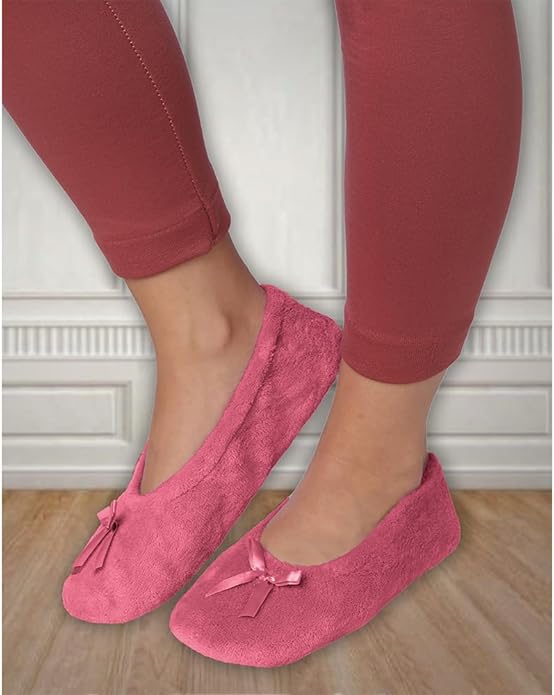 Roxoni Women's Terry Classic Cotton & Velour Ballerina Slippers (Pack of 2)