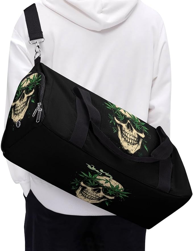 Weed Skull Gym Bag Travel Duffle Bag Workout Sports Bag with Shoe Compartment