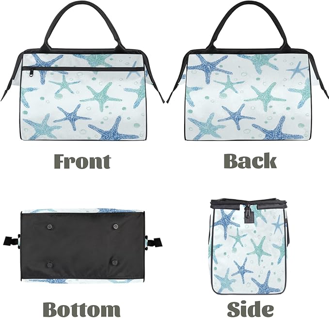 Gym Bag for Women Men, Teal Blue Starfish Pattern Sports Duffel Bags, Waterproof Travel Weekender Overnight Carry On Tote Bags for Travel Sports