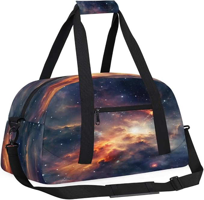 Duffle Bag for Women Men, Orange Red Nebula Gym Bag for Travel Sports, Lightweight Waterproof Weekender Overnight Bags with Adjustable Strap