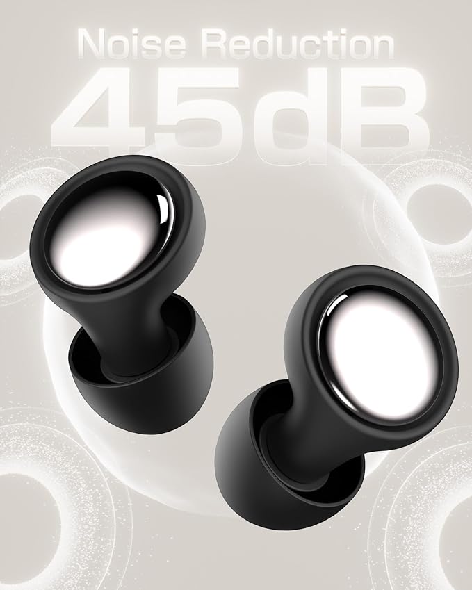 Ear Plugs for Sleeping and Concerts with Cord, Anti-Loss Reusable Earplugs, Ultra-Comfy Earplugs, 45dB Noise Reducing, Hearing Protection for Travel & Focus, 7 Pair Silicone & Foam Eartips