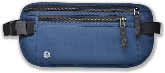 Passport Wallet RFID Blocking Slim Anti Theft Holder Travel Unisex Adjustable Waist Money Belt with Secure Zipper(blue)