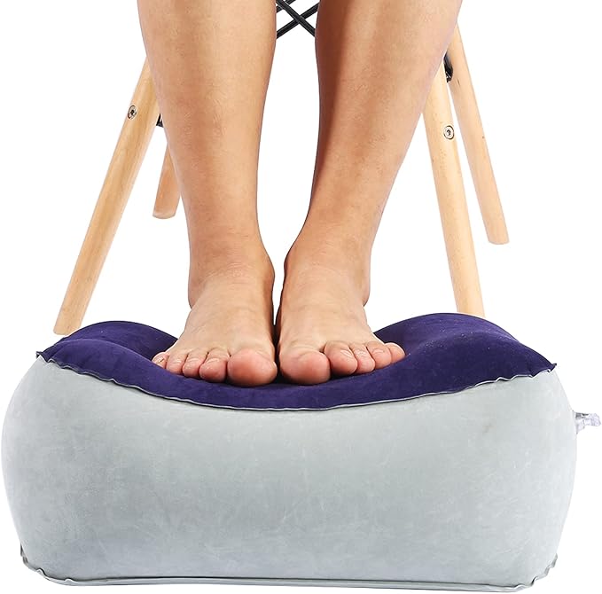 Inflatable Travel Foot Rest Pillow, Airplane Bed, PVC Material, Grey Blue, Special Feature: Inflatable, for Travel, Office, Home, Health/Wellness
