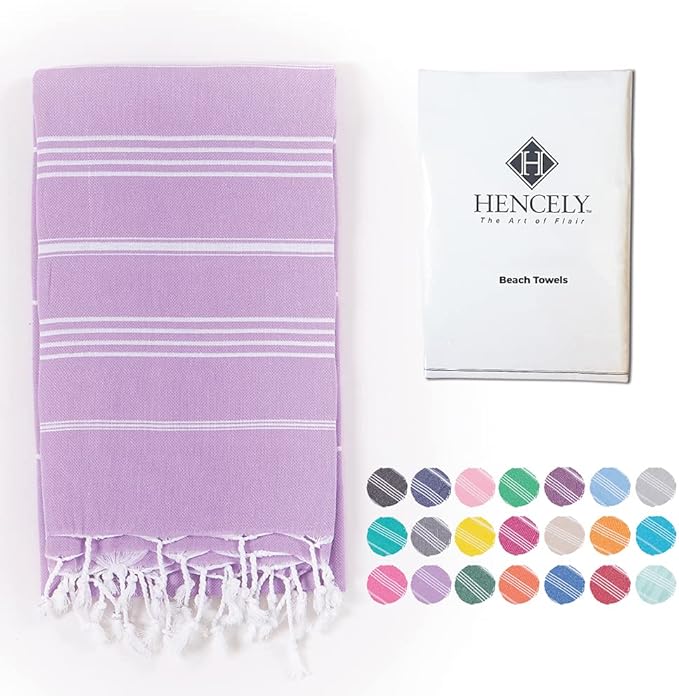 Hencely Turkish Beach Towel 37x68 Oversized, Sand-Free, Quick-Dry, Lightweight - Travel Essential for Pool & Bath - Striped 100% Cotton Bathroom Towels Accessories Gift (Lilac)