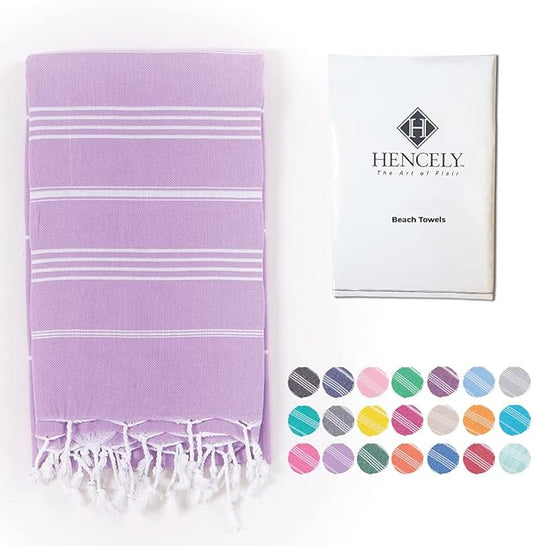 Hencely Turkish Beach Towel 37x68 Oversized, Sand-Free, Quick-Dry, Lightweight - Travel Essential for Pool & Bath - Striped 100% Cotton Bathroom Towels Accessories Gift (Lilac)