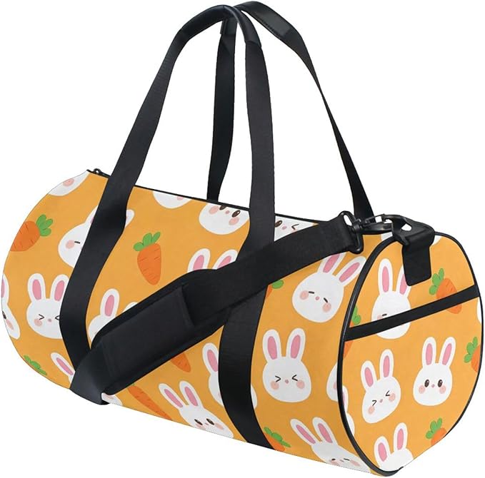 Sports Duffel Bag Easter Orange Gym Bags for Women Men Round Travel Weekender Overnight Duffel Bag Rabbits Carrots