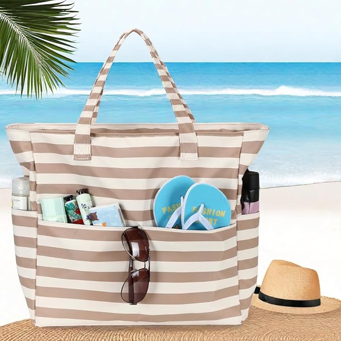 LEDAOU Large Beach Bag Women Waterproof Sandproof Zipper Beach Tote Pool Bag for Swim Gym Grocery Travel with Wet Pocket | Waterproof, Sandproof, Zipper, Pool, Gym, Grocery