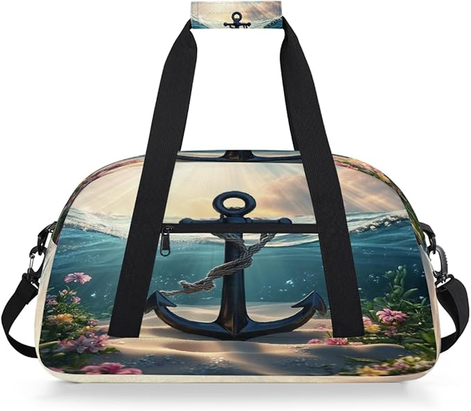 Kids Duffle Bag Girls Boys Ocean Nautical Anchor Floral Weekender Overnight Bag,Lightweight Duffel Bags for Traveling Gym Sport Dance