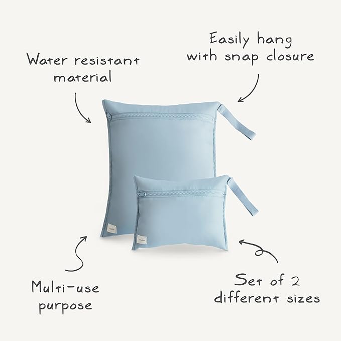 mushie Water Resistant Wet Bags | Large & Small Reusable Storage Bag for Baby Items and Travel | Zippered Pockets with Handle | Machine Washable, Set of 2 (Space)