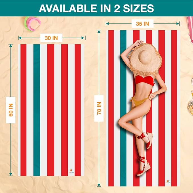 SUN CUBE Microfiber Beach Towel, Quick Dry Sand Free Beach Towel, Lightweight Compact Travel Swim Towel for Pool, Camping, Sand Resistant Packable Adult Towel - Red 78x35 Inches