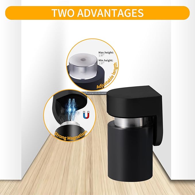 Door Stoppers – Robust Magnetic Door Stopper and Holder for Enhanced Door Security, Fit for Doors Under 2.5 inches – Anti-Rust Stainless Steel Door Stops (1, Black 1PCS)