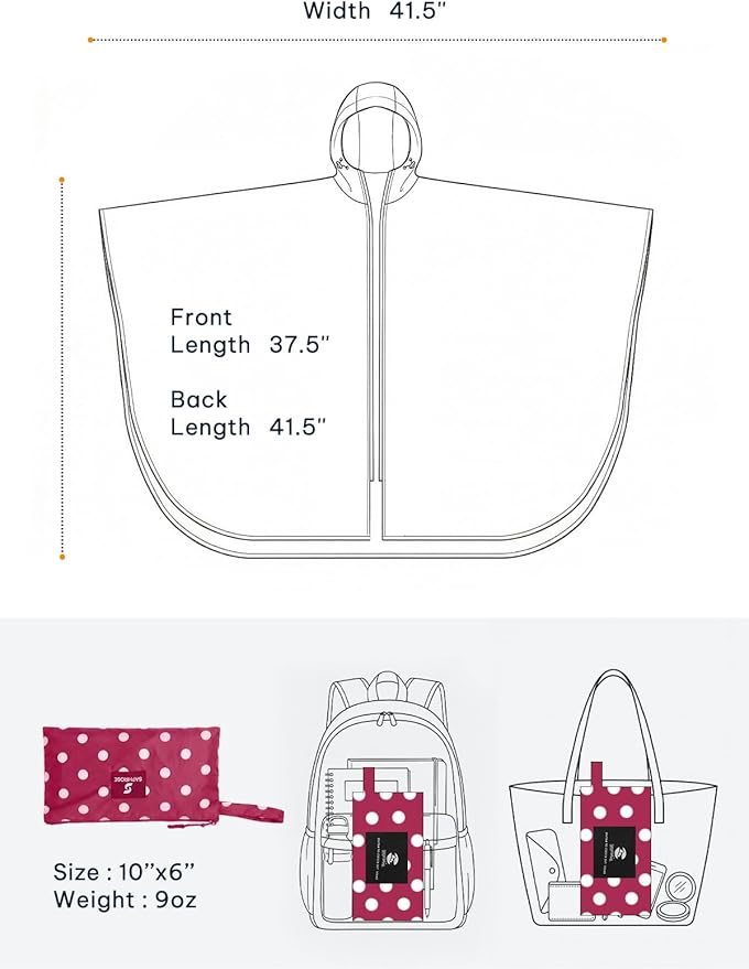 SaphiRose Lightweight Waterproof Rain Poncho for Adults with Hood Portable Rainwear for Outdoor