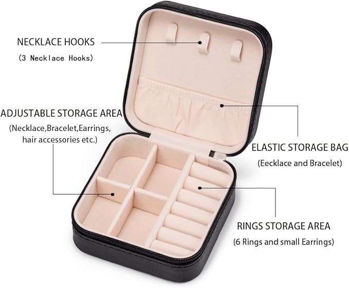 3pack/PU Leather Travel Jewelry Case, Mini Jewelry Box, Small Jewelry Organizer Portable Display Storage Case for Rings Earrings Necklace Bracelet, for Girls Women (Black - 3 Packs)