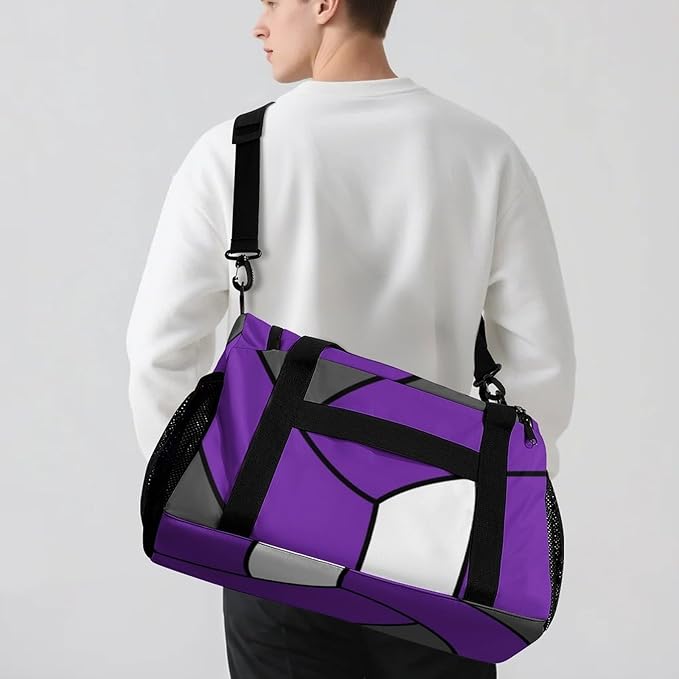 Custom Volleyball Purple Duffel Bag with Name Personalized Travel Bags Sport Gym Bag Carry On Weekender Bags for Men Women