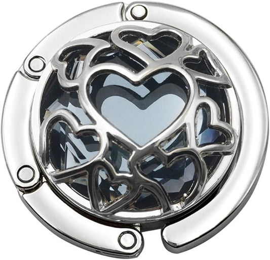 Multiple Hearts Style Premium Foldable Handbag Bag Purse Hanger Table Hook Holder (Gray)
